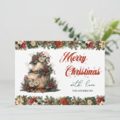 ヴィンテージレトロ伝統的クラシッククリスマスケーキ シーズンカード (スタンド正面)