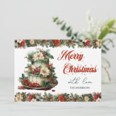 ヴィンテージレトロ伝統的クラシッククリスマスケーキ シーズンカード (スタンド正面)