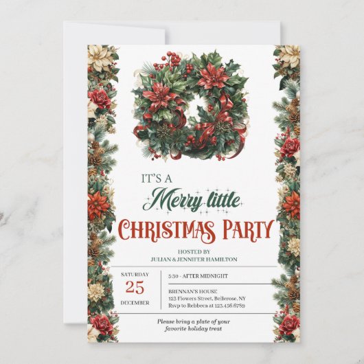 ヴィンテージレトロ伝統的クラシッククリスマスリース 招待状 (正面)