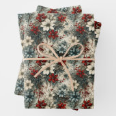 ヴィンテージレトロ伝統的クリスマスポインセチア ラッピングペーパーシート (インサイチュ)