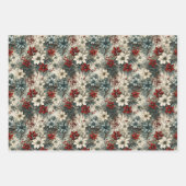 ヴィンテージレトロ伝統的クリスマスポインセチア ラッピングペーパーシート (正面)