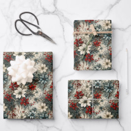 ヴィンテージレトロ伝統的クリスマスポインセチア ラッピングペーパーシート