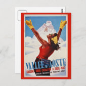 ヴィンテージレトロ冬イタリアンアルプス旅行はがき ポストカード (正面/裏面)