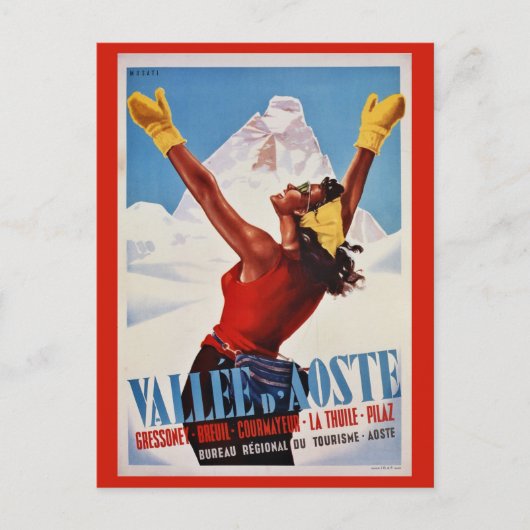 ヴィンテージレトロ冬イタリアンアルプス旅行はがき ポストカード (正面)