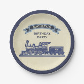 ヴィンテージレトロ列車子供の誕生日パーティー ペーパープレート (正面)