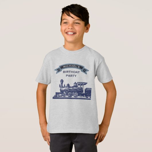ヴィンテージレトロ列車子供の誕生日パーティー Tシャツ (正面フル)