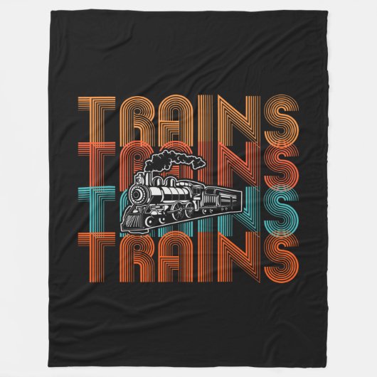 ヴィンテージレトロ列車文字蒸気機関機関車 フリースブランケット (正面)