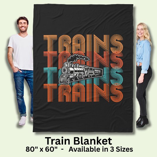 ヴィンテージレトロ列車文字蒸気機関機関車 フリースブランケット