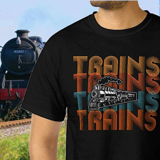 ヴィンテージレトロ列車文字蒸気機関機関車 Tシャツ