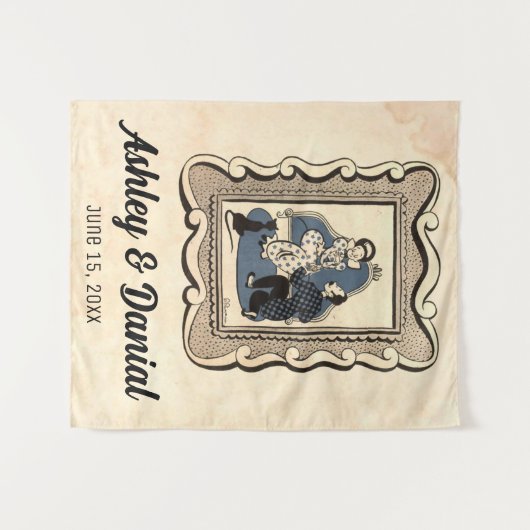 ヴィンテージレトロ古いロマンチック素朴プロポーショ結婚ンの タペストリー (正面(横))