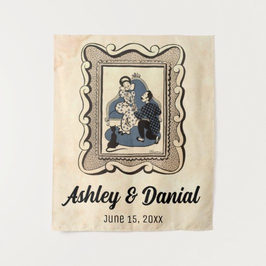 ヴィンテージレトロ古いロマンチック素朴プロポーショ結婚ンの タペストリー (正面)