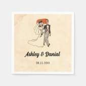 ヴィンテージレトロ古い素朴な漫画本結婚カップル スタンダードカクテルナプキン (正面)