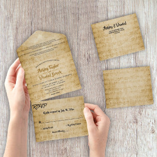 ヴィンテージレトロ古いSheet Music 素朴 Note結婚の オールインワン招待状