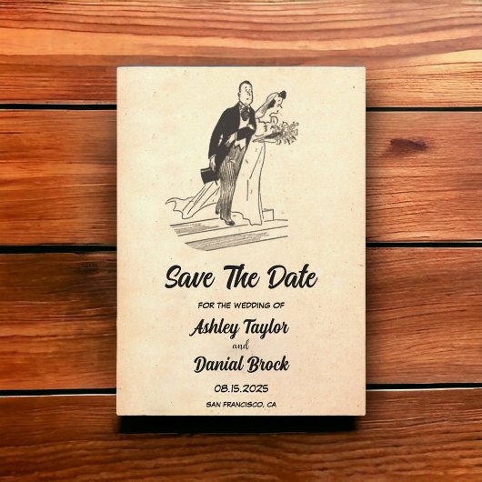 ヴィンテージレトロ古代素朴結婚式の日付を保存 招待状