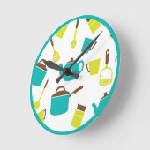 ヴィンテージレトロ台所用具ティーポットパン ラウンド壁時計 (傾斜)