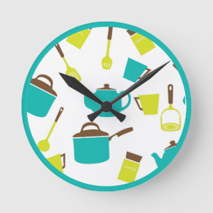 ヴィンテージレトロ台所用具ティーポットパン ラウンド壁時計