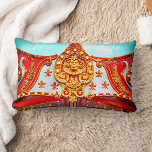 ヴィンテージレトロ回転木馬金ゴールド顔スパークリー写真 ランバークッション (ブランケット)