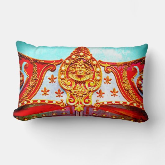 ヴィンテージレトロ回転木馬金ゴールド顔スパークリー写真 ランバークッション (正面)