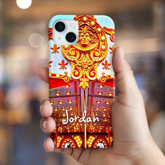 ヴィンテージレトロ回転木馬顔フォト名前をカスタムする はっきりした Case-Mate iPhoneケース