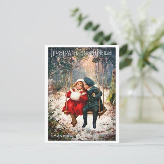 ヴィンテージレトロ図解入りの、写真付きのロンドンニュースクリスマス ポストカード (スタンド正面)