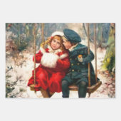 ヴィンテージレトロ図解入りの、写真付きのロンドンニュースクリスマス ラッピングペーパーシート (正面)