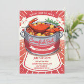 ヴィンテージレトロ夏シーフードクロウフィッシュ沸騰パーティー 招待状 (スタンド正面)
