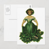 ヴィンテージレトロ女ビクトリアン性ラッキークローバーガール ポストカード (正面/裏面)