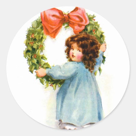 ヴィンテージレトロ女子クリスマスビクトリアンガール ラウンドシール (正面)