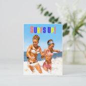 ヴィンテージレトロ女子サーフアップビーチ女子 ポストカード (スタンド正面)