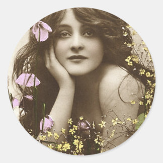 ヴィンテージレトロ女子ビクトリアンフラワーガール ラウンドシール