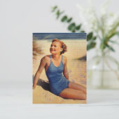 ヴィンテージレトロ女子40歳泳ぐスーツ美しい ポストカード (スタンド正面)