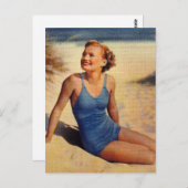 ヴィンテージレトロ女子40歳泳ぐスーツ美しい ポストカード (正面/裏面)