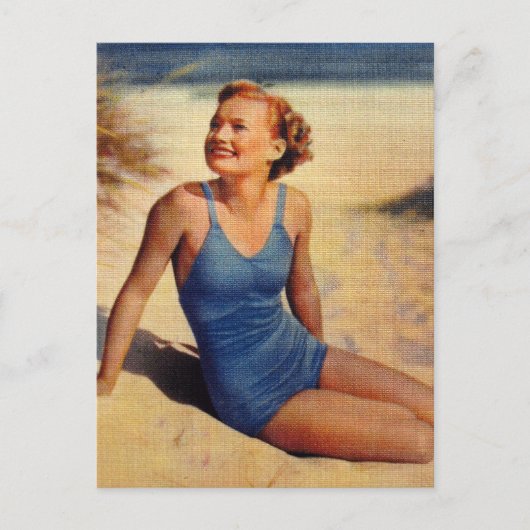 ヴィンテージレトロ女子40歳泳ぐスーツ美しい ポストカード (正面)