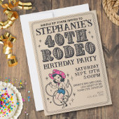 ヴィンテージレトロ女性のカーボーイ40th誕生日パーティー 招待状
