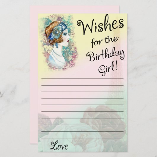 ヴィンテージレトロ女性の誕生日の女の子を願う (正面/裏面)