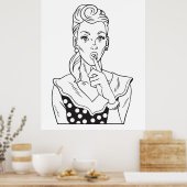 ヴィンテージレトロ女性は静かに滞在するジェスチャリング ポスター (キッチン)