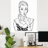 ヴィンテージレトロ女性は静かに滞在するジェスチャリング ポスター (ホームオフィス)