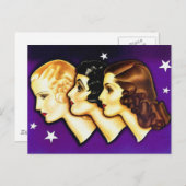 ヴィンテージレトロ女性アールデコ3人の女性 ポストカード (正面/裏面)