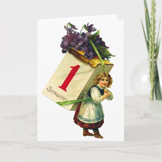 ヴィンテージレトロ女性ハッピーニューイヤーガール シーズンカード (正面)