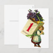 ヴィンテージレトロ女性ハッピーニューイヤーガール シーズンポストカード (正面/裏面)