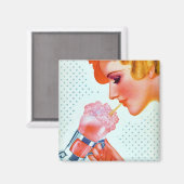 ヴィンテージレトロ女性ピンクミルクシェイク1930s マグネット (正面/裏面)