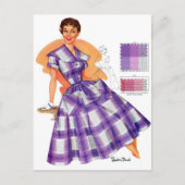 ヴィンテージレトロ女性ファッション(女性用)ドレスプレイド ポストカード (正面)