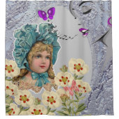 ヴィンテージレトロ女性フローラシャワーカーテン シャワーカーテン (正面)