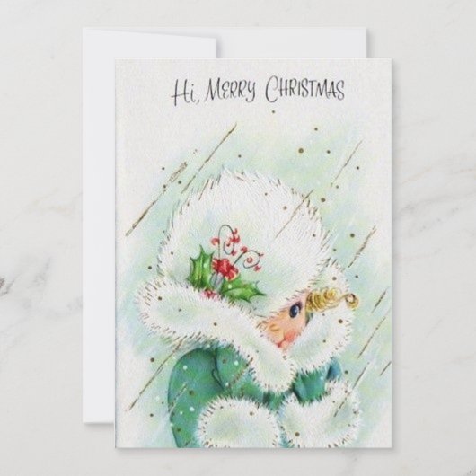 ヴィンテージレトロ女性メリークリスマスホリデーカード シーズンカード (正面)