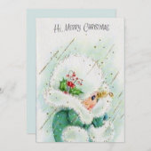 ヴィンテージレトロ女性メリークリスマスホリデーカード シーズンカード (正面/裏面)