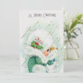 ヴィンテージレトロ女性メリークリスマスホリデーカード シーズンカード (スタンド正面)