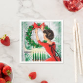 ヴィンテージレトロ女性リースクリスマスパーティーナプキン スタンダードカクテルナプキン (インサイチュ)