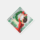 ヴィンテージレトロ女性リースクリスマスパーティーナプキン スタンダードカクテルナプキン (角)