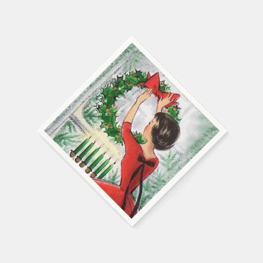 ヴィンテージレトロ女性リースクリスマスパーティーナプキン スタンダードカクテルナプキン (角)