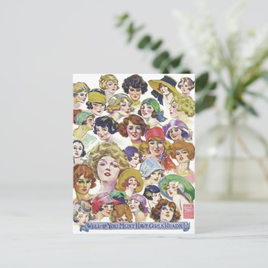 ヴィンテージレトロ女性女性の顔イラストレーション ポストカード (スタンド正面)